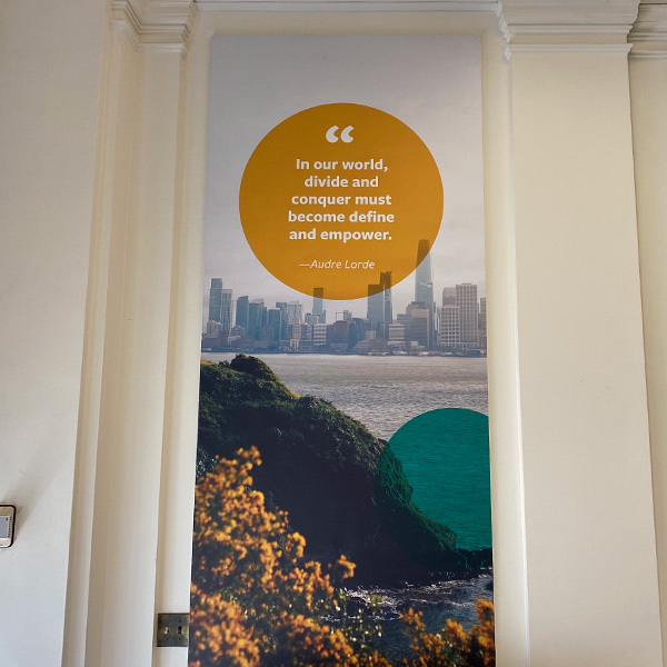 Scholar Space Banner with SF water front view with quote